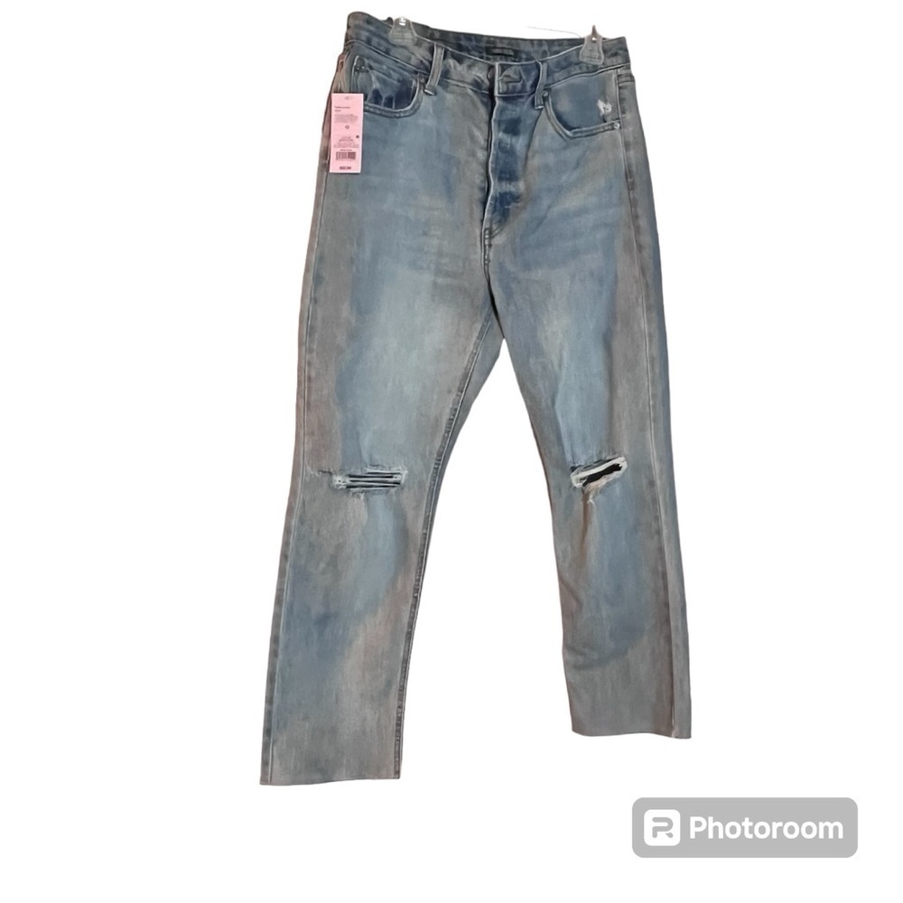 Wild Fable High waist Straight Jeans Women 
Sz 12 light wash Blue Distressed